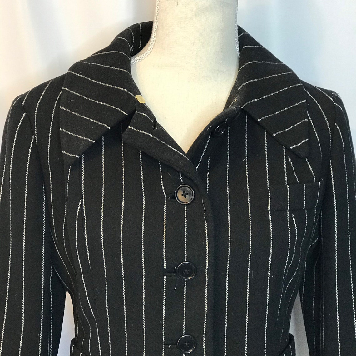 Vintage 50s Black Wool Pinstripe Blazer Jacket Womens Small Etsy Ireland