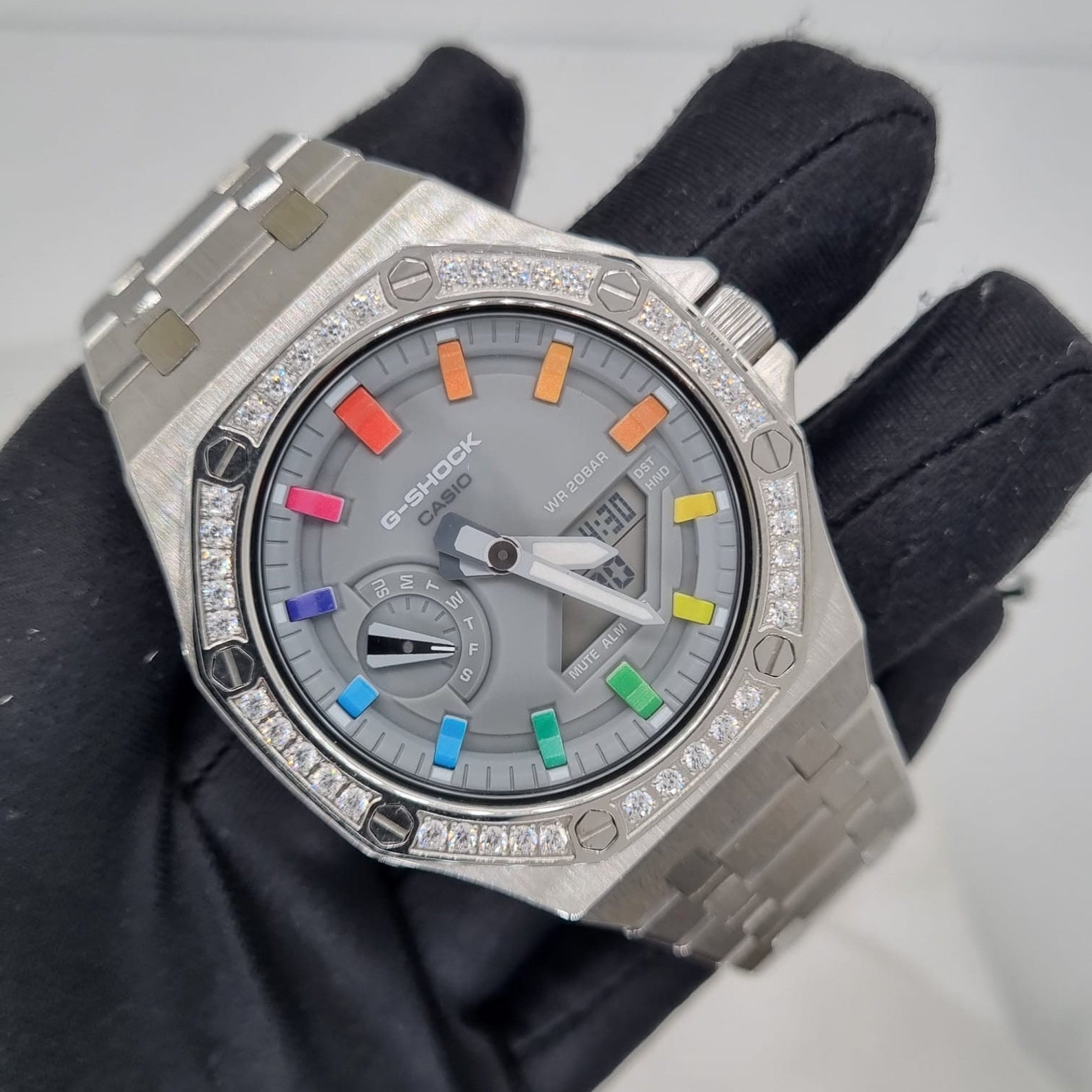 Casio Gshock GA21001A Rainbow Dials Crystal Bezel Silver Etsy Canada