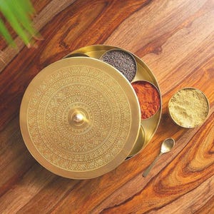 100% pure Brass Spice Box Mandala Design