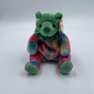 Vintage Ty May Birthday Bear Clown Beanie Baby Plush 2001