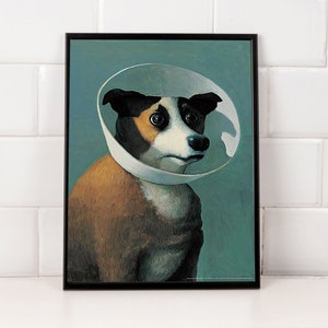 Dog with Cone by Michael Sowa, Image size is 17" x 24", Vintage Art Print, Poster