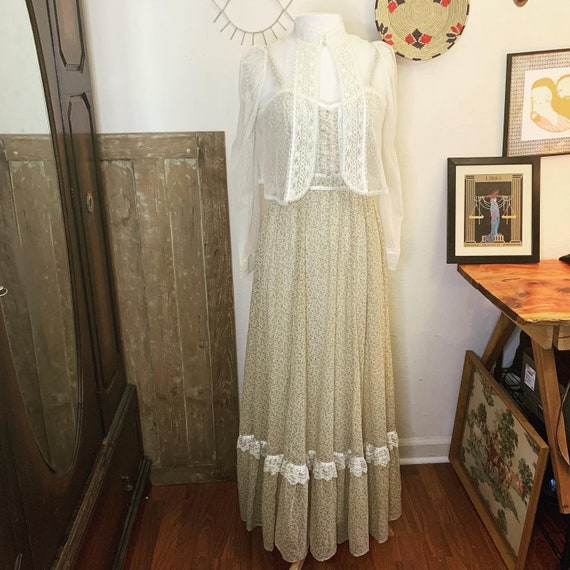 Gunne Sax prairie dress with lace bolero