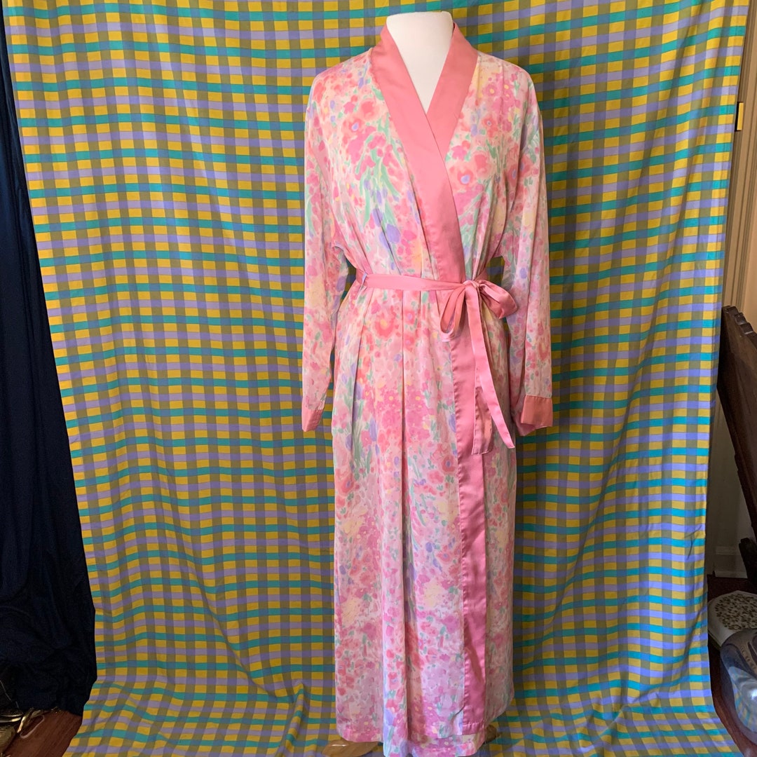 Vintage Pink Floral Robe Dressing Gown Etsy