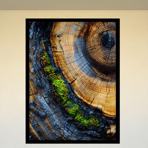 Muurkunst mos, print eikenboomring, abstract boerderijdecor, natuurlandschapsprint
