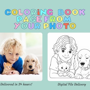 Custom Coloring Book Page from Photo, Personalized Kids Activity Print, Pet & Family Line Drawing, Digital Download for Coloring and Gifting