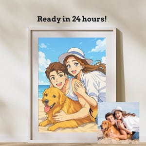 Custom anime portrait from image, personalized anime illustration, couple, family or pet cartoon art, anniversary, wedding, birthday gift