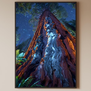 California Redwood Tree Print: Rustic Forest Wall Art