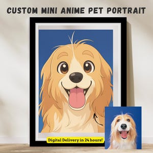 Custom Mini Anime Pet Portrait, Cartoon Dog Painting from Photo, Wall Art, Memorial Gift for Pet Lovers, Tiny Modern Pet Portrait Gift