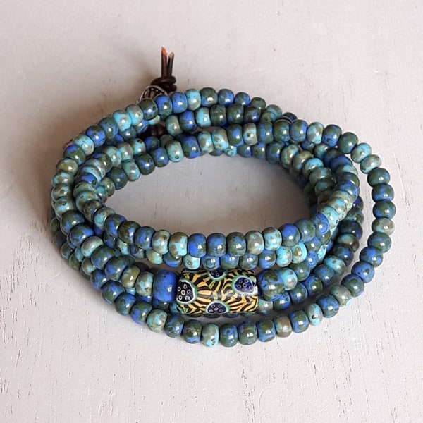 Bracelet bohème pour femme, Deux dans Un, Wrap, Collier, Cadeau pour elle, Millefiori ancien, style hippie, Floral délicat, Cadeau amitié