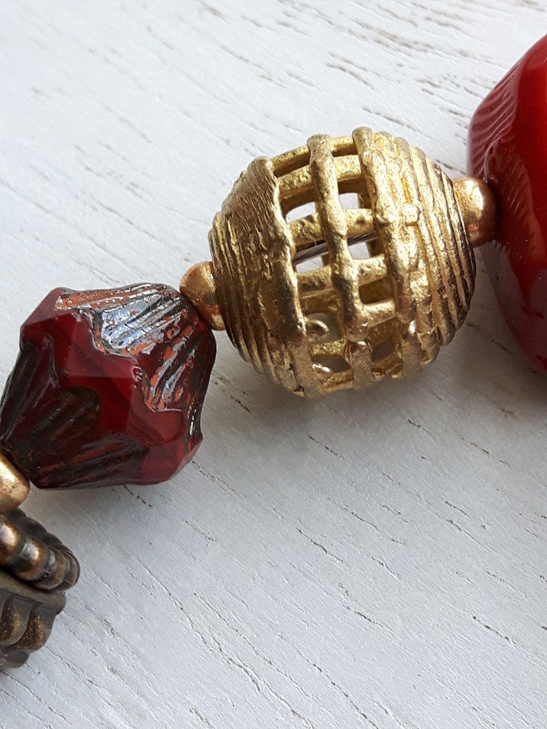 African Pearls and Czech Republic Red Boho bracelet for women Gold Gift for her Declaration Gift Valentine/'s Gift