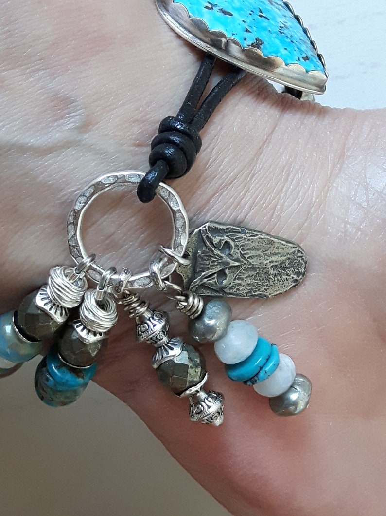 Declaration Gift 925 Silver Heart Shape Craft Button Gift for her Wedding Gift Boho bracelet for women Blue
