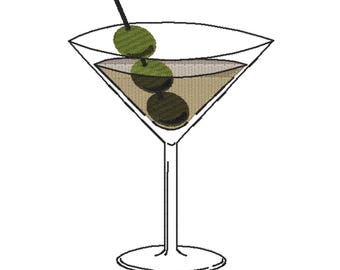 Dirty Martini with Olives Embroidery Design: Cocktail Party Art (4 Sizes)
