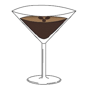 Espresso Martini Embroidery File - 4 sizes and 7 file formats - Cocktail Drink Glass Embroidery, Brunch Party Design