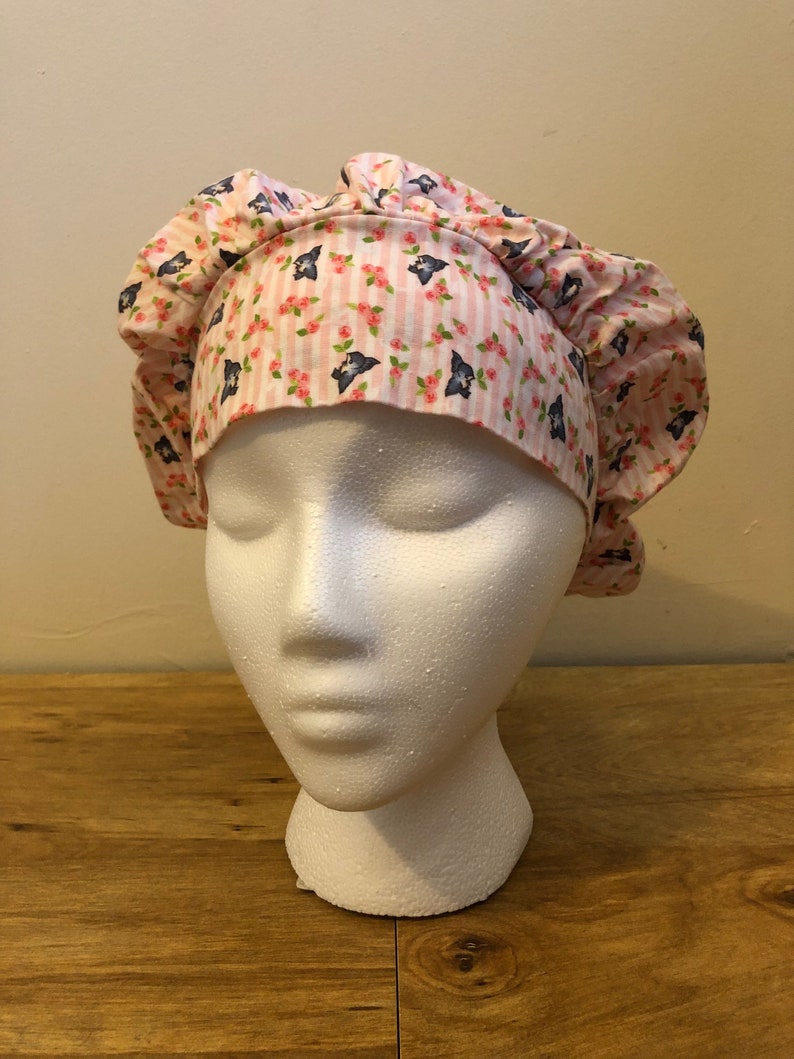 Surgical Caps Scrub Caps Pink Roses and Blue Birds Bouffant Cap Style Scrub Cap for Women