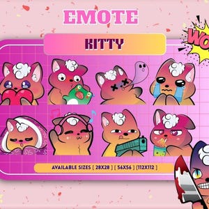 KITTY EMOTES (9) | Twitch | Discord | YouTube | Streaming | Cute Kawaii Chibi Cat Emoji Emote Pack Inactive