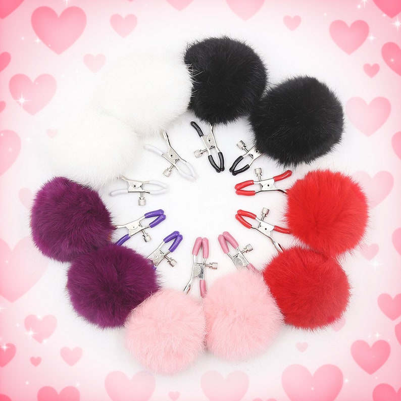 Pom Pom Fuzzy Nipple Clamps BDSM Bondage ABDL Little Sissy Kinky Fetish DDLG Dominatrix Mistress Masochist Dungeon Kawaii Pastel Sex Sadist 