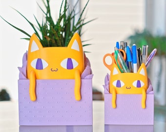 Omori Big Yellow Cat Planter, Neighbor's Room Plant Pot, Kitty Candy Holder, 3D Printed Office Desk Decor, Cute Kawaii Pet Gamer Gift