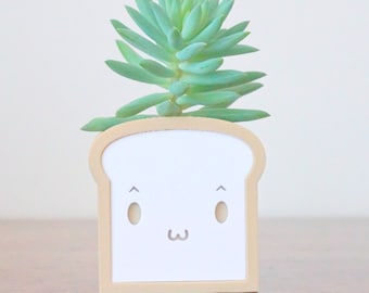 Kawaii Bread Planter Pot: Smiley Face Desk Organizer