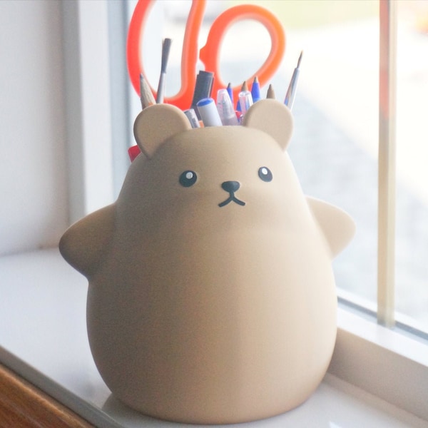 Chubby Bear Planter, Pen Pencil Holder, Succulent Planter, Stationery Organizer, Office Desk Decor, Cute Kawaii Plant Pot, Adorable Animal