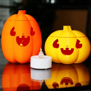 Pumpkin Jack-O-Lantern Decoration & Tea Light, Halloween Pencil Holder,Fall Thanksgiving Gift, Office Desk Decor, Carved Pumpkin Night light