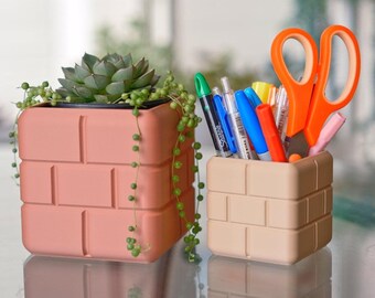 Brick Block Planter: Minimalist Pen Pencil Holder, New Age Decor