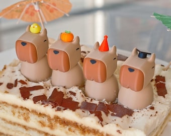 Mini Capybara Cake Topper: Party, Graduation, Birds, or Birthday Hats