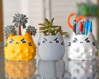 Angry Cat Planter: Grumpy Kitty Pen Holder, PLA 3D Printed Decor