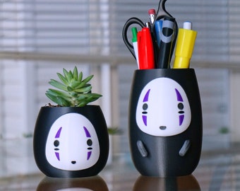 Spirited Away No Face Planter or Pen Holder- Studio Ghibli Pencil Minimalist Desk Container- Anime Decoration Pot with Arms- Hayao Miyazaki