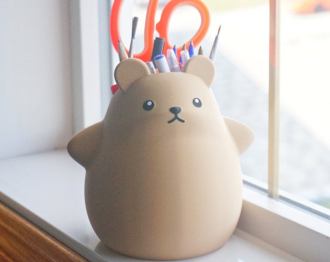 Chubby Bear Planter, Pen Pencil Holder, Succulent Planter, Stationery Organizer, Office Desk Decor, Cute Kawaii Plant Pot, Adorable Animal