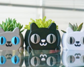 Sky Cat Succulent Planter- Stationery Holder- Kitty Pet Animal Pot- Cute Office Desk Planter- Smiley Small Planter Decor- Kitten Lover Gift