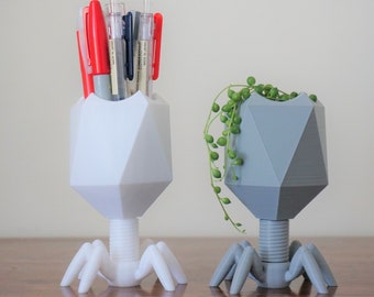 Virus Planter, Biology Pen/Pencil Holder Gift, Bacteriophage 3D print Minimalist, Science Office Decoration, Gift for Teachers