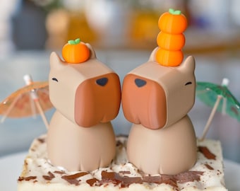 Capybara Figurine with Orange Hat: Party Cake Topper, Animal Gift