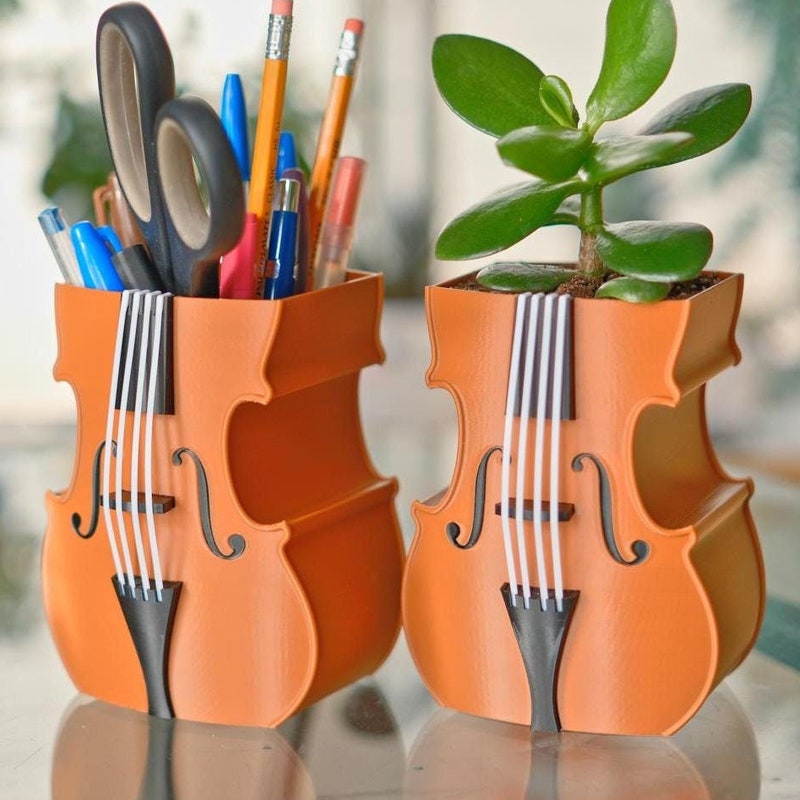 🎁BUY 2 FREE SHIPPING🎁Personalized Violin Planter or Pen Pencil Holder, Symphony Orchestra Stationery Organizer, Fiddle Music Lover Gift, Musical Instrument Viola/Cello Decor