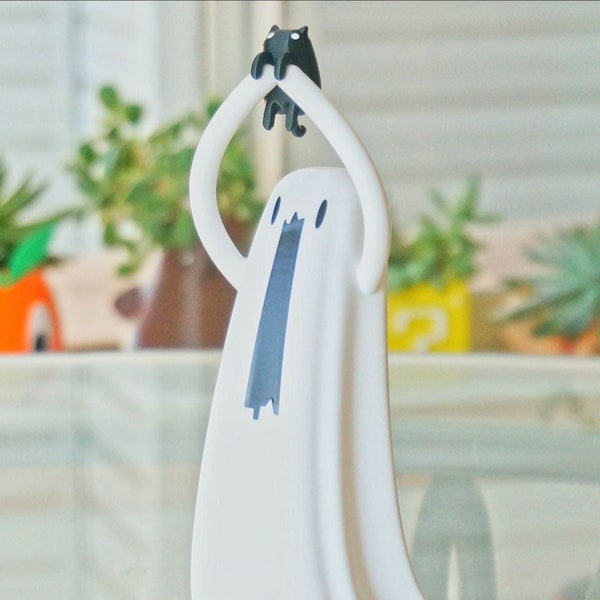 Geist der eine Kätzchen-Lampe hält, siehe da! Halloween-Figur LED-Nachtlicht-Dekoration, Nette Schreibtisch-Zahl Oktober, gruseliges Süßes-oder-Saubermachen