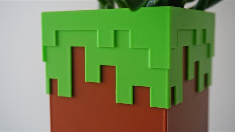 Minecraft Dirt Block Planter / Pen Pencil Holder, Mojang Grass Block Plant Pot, Pixel Succulent Planter Office Desk Decor, Gamer Gift image 10