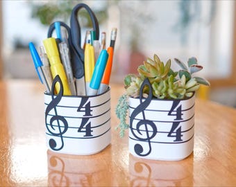 Treble Clef Planter: Sheet Music Pencil Holder, Music Teacher Gift, Orchestra Musician Office Decor