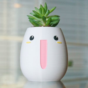 Kawaii Big Smile Planter: 3D Printed Anime Desk Decor image 8