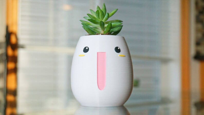 Kawaii Big Smile Planter: 3D Printed Anime Desk Decor image 8