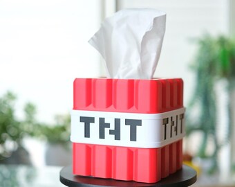 Minecraft TNT Tissue Box Cover, Game Room Office Decor, Square