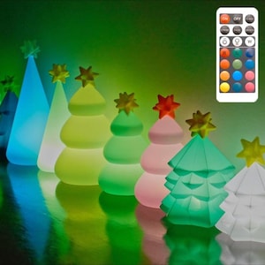 Remote Controlled Mini LED Desk Christmas Tree, 5 Styles Light-Up Cute Kawaii Table Accent Decoration, Office Holiday Seasonal Winter Decor