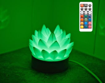 RC Succulent USB Desk Lamp, Cozy Minimalist Mood Light, Echeveria Plant LED Decor, Lighting Desktop Office Table, Wooden Block Accent Gift