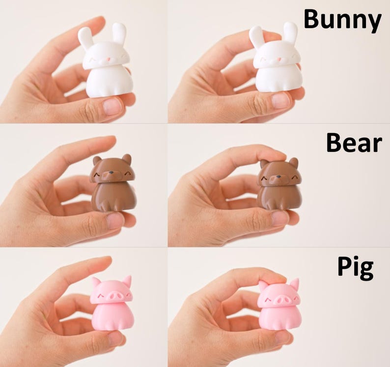 Peut inclure: Trois petites figurines d'animaux peintes &agrave; la main. Un lapin blanc, un ours brun et un cochon rose. Chaque figurine a un visage mignon et de style dessin anim&eacute;.
