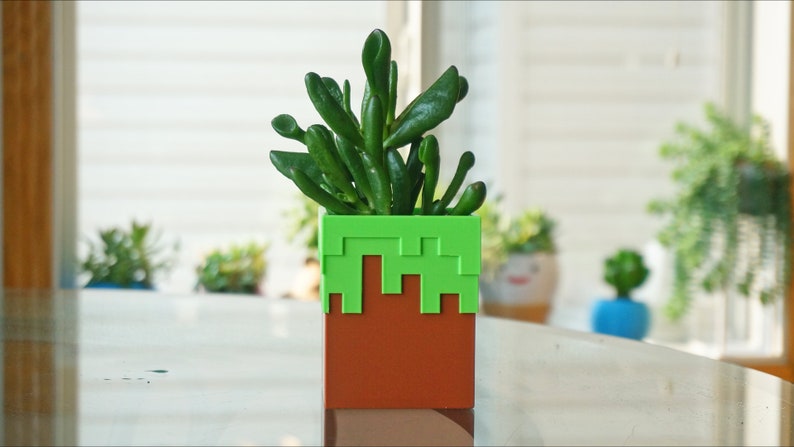 Minecraft Dirt Block Planter / Pen Pencil Holder, Mojang Grass Block Plant Pot, Pixel Succulent Planter Office Desk Decor, Gamer Gift image 6