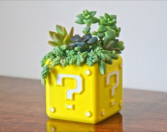 Super Mario Question Mark Block Planter / Pen Pencil Holder, Nintendo Gamer Gift, Succulent Plant Pot, Mario Kart 3D Printed Office Decor