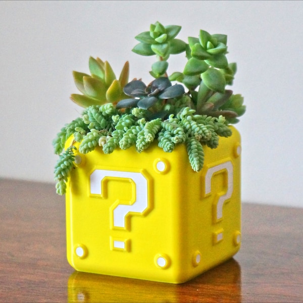 Super Mario Question Mark Block Planter / Pen Pencil Holder, Nintendo Gamer Gift, Succulent Plant Pot, Mario Kart 3D Printed Office Decor