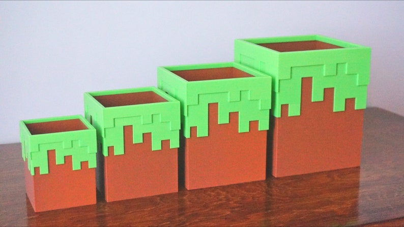 Minecraft Dirt Block Planter / Pen Pencil Holder, Mojang Grass Block Plant Pot, Pixel Succulent Planter Office Desk Decor, Gamer Gift image 2