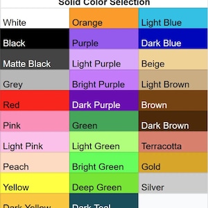 K&ouml;nnte beinhalten: Eine Tabelle mit einer Auswahl an Volltonfarben, darunter Wei&szlig;, Schwarz, Orange, Lila, Hellblau, Dunkelblau, Beige, Hellbraun, Braun, Dunkelbraun, Terrakotta, Gold, Silber und mehr.