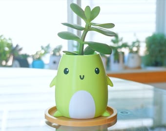 White Belly Planter- Pen Pencil Holder- Kawaii Succulent Planter- Smiling Cactus Plant Pot- Office Desk Decoration 3D Printed