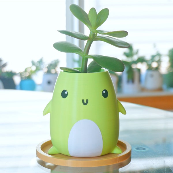 Weißer Bauch Übertopf- Stiftehalter- Kawaii Sukkulenten Übertopf- Lächelnder Kaktus Pflanzentopf- Büro Schreibtisch Dekoration 3D gedruckt