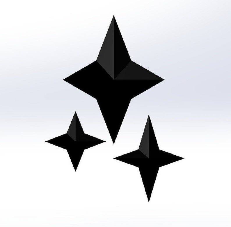May include: Three black, five-pointed stars, with the largest star at the top and two smaller stars below.